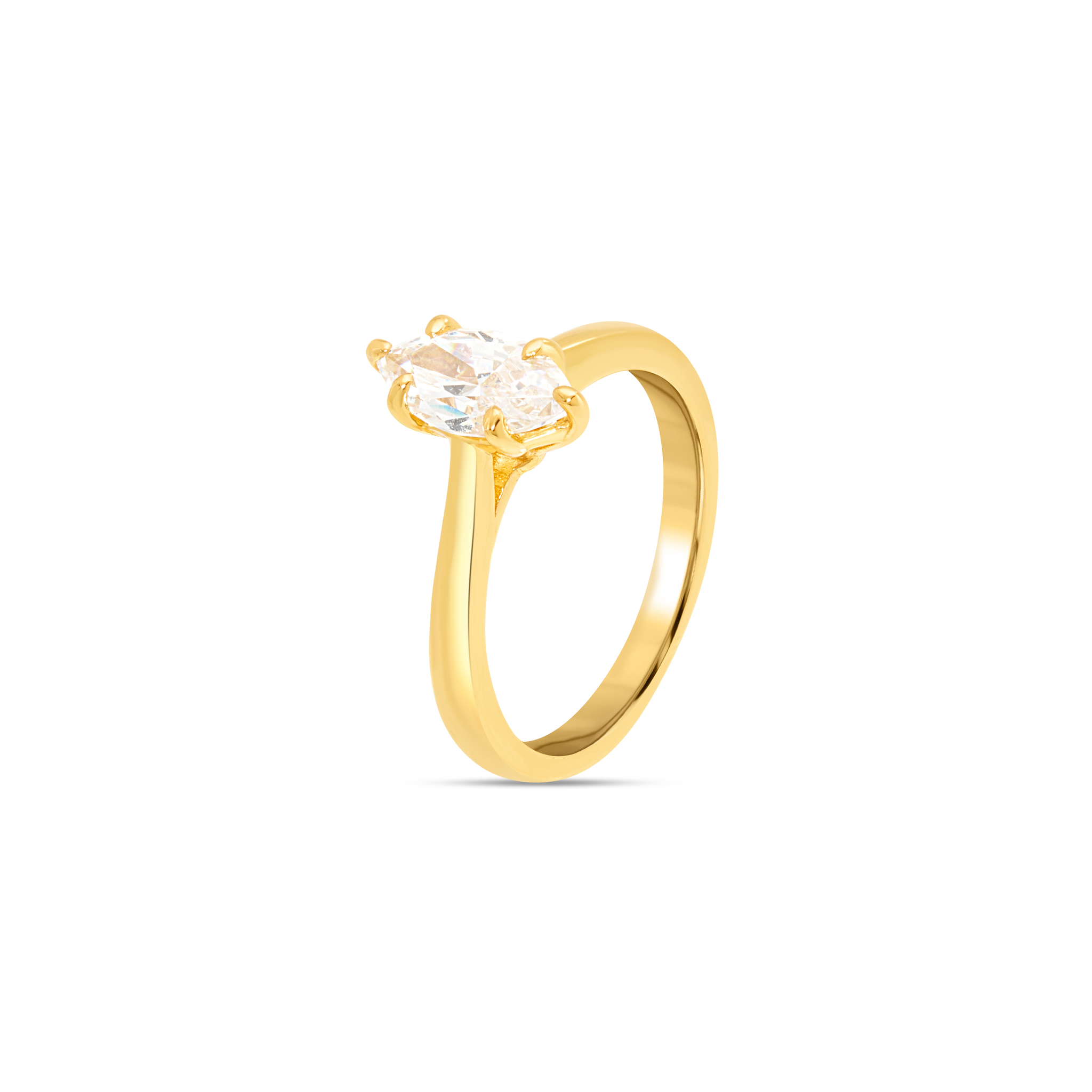 Marquise Cut CZ Solitaire Ring - Gold