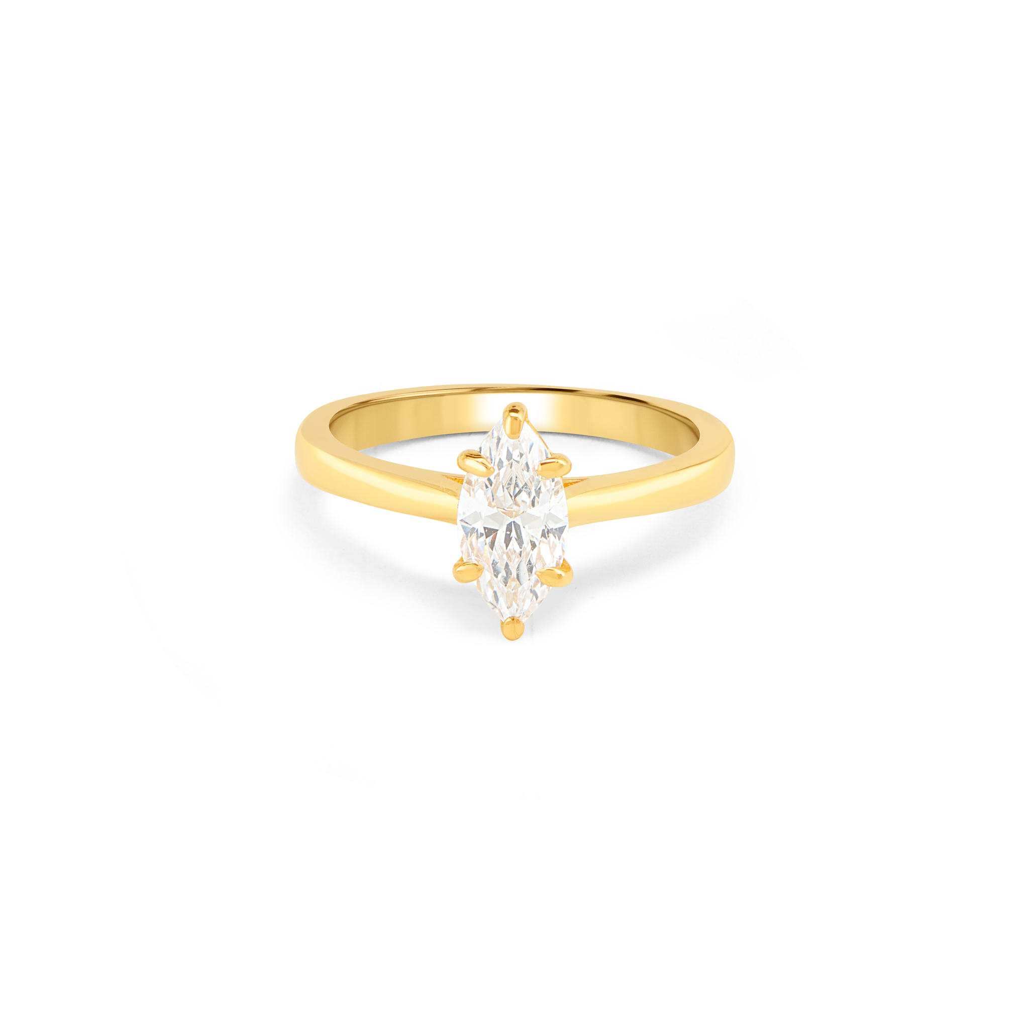 Marquise Cut CZ Solitaire Ring - Gold