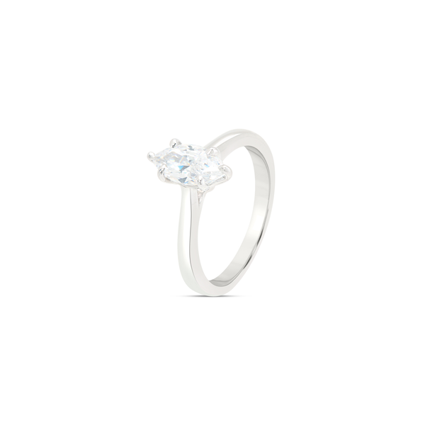 Marquise Cut CZ Solitaire Ring - Silver