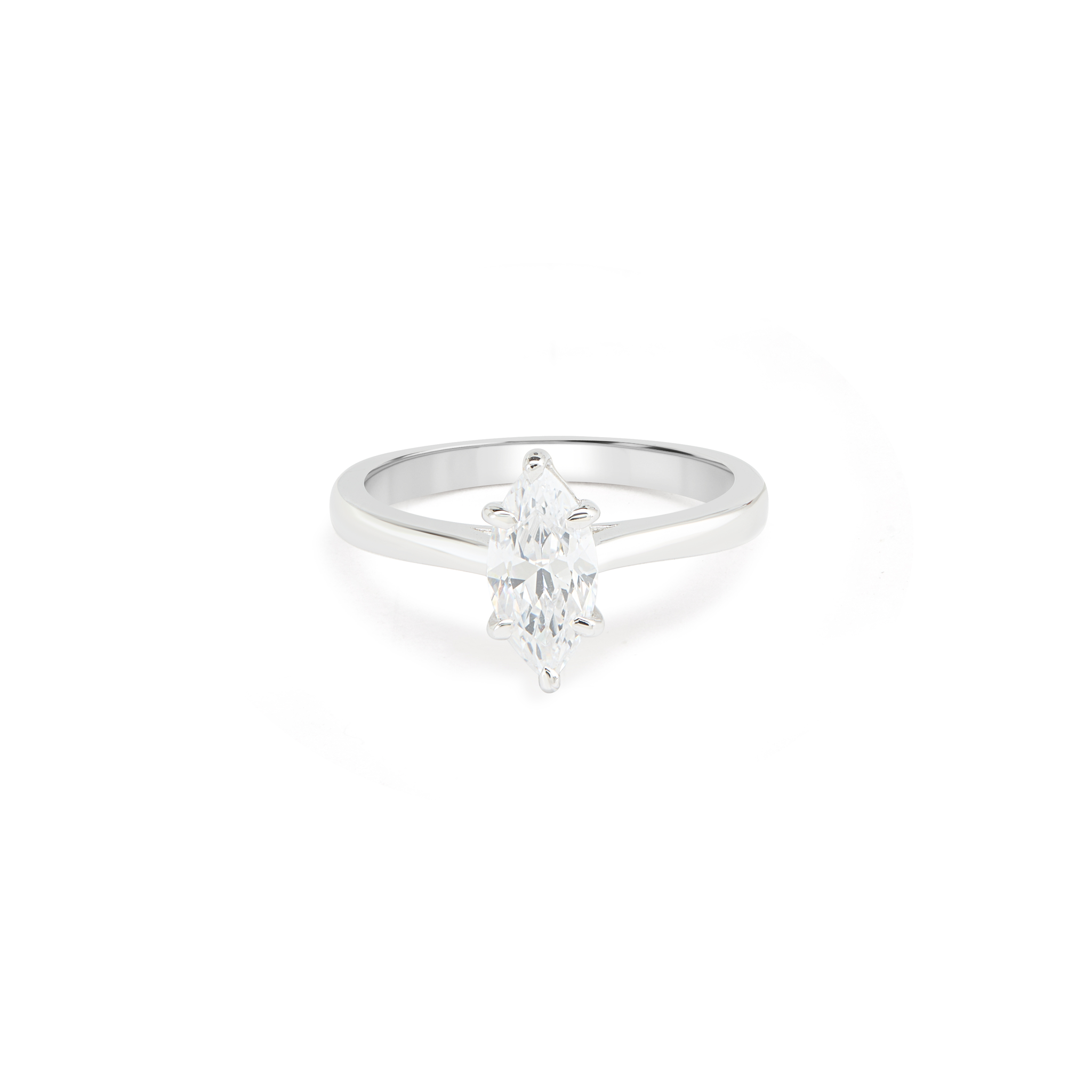 Marquise Cut CZ Solitaire Ring - Silver