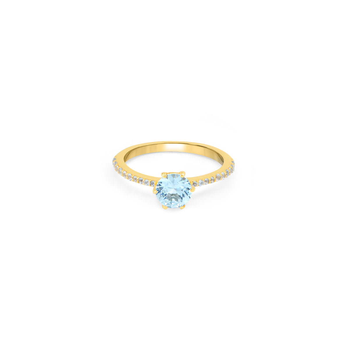 Pink CZ Pavé Shank Solitaire Ring - Gold