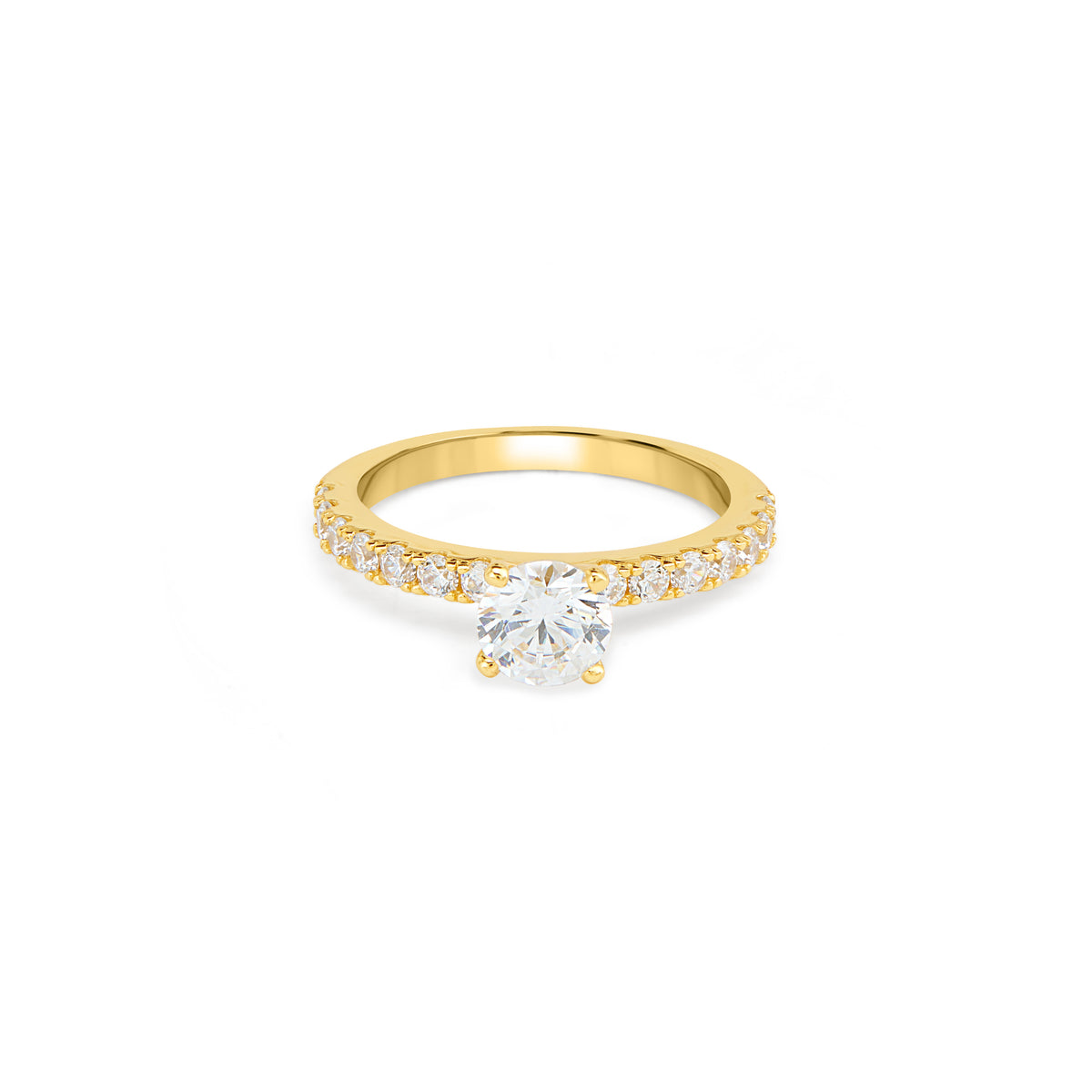Pink CZ Bold Pavé Solitaire Ring - Gold