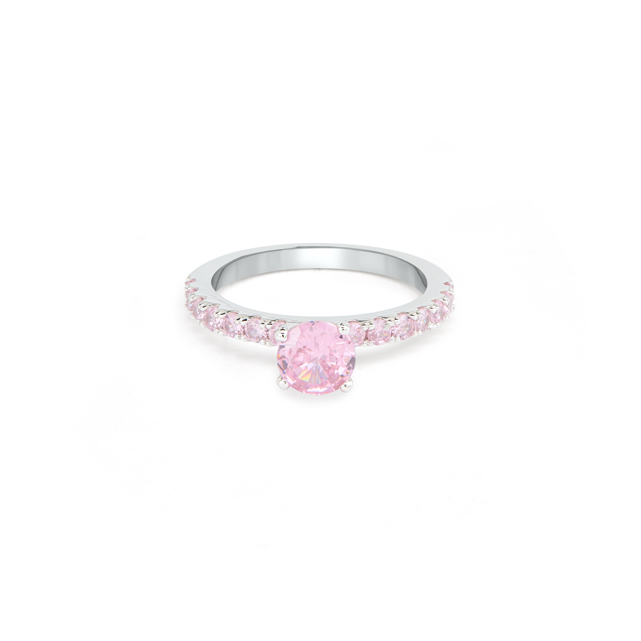 Pink CZ Bold Pavé Solitaire Ring - Silver