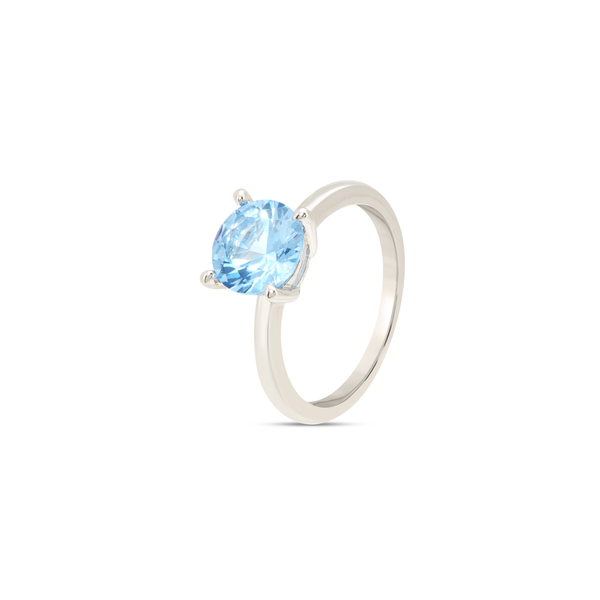 Blue Aqua CZ Solitaire Ring - Silver
