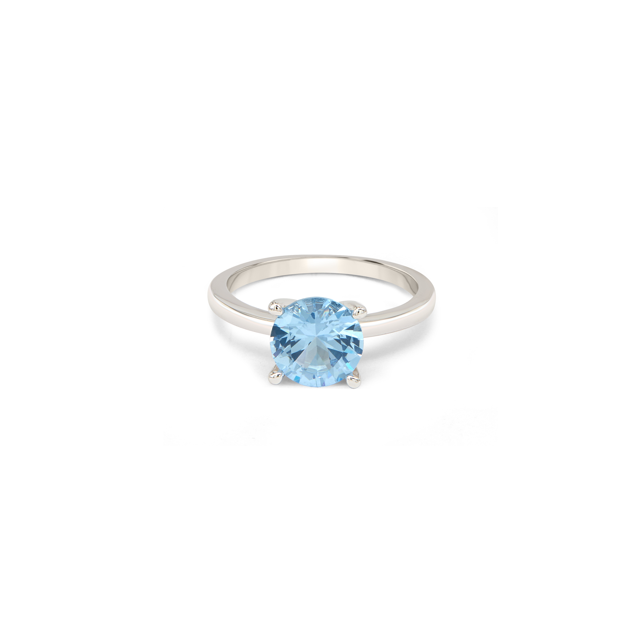 Blue Aqua CZ Solitaire Ring - Silver