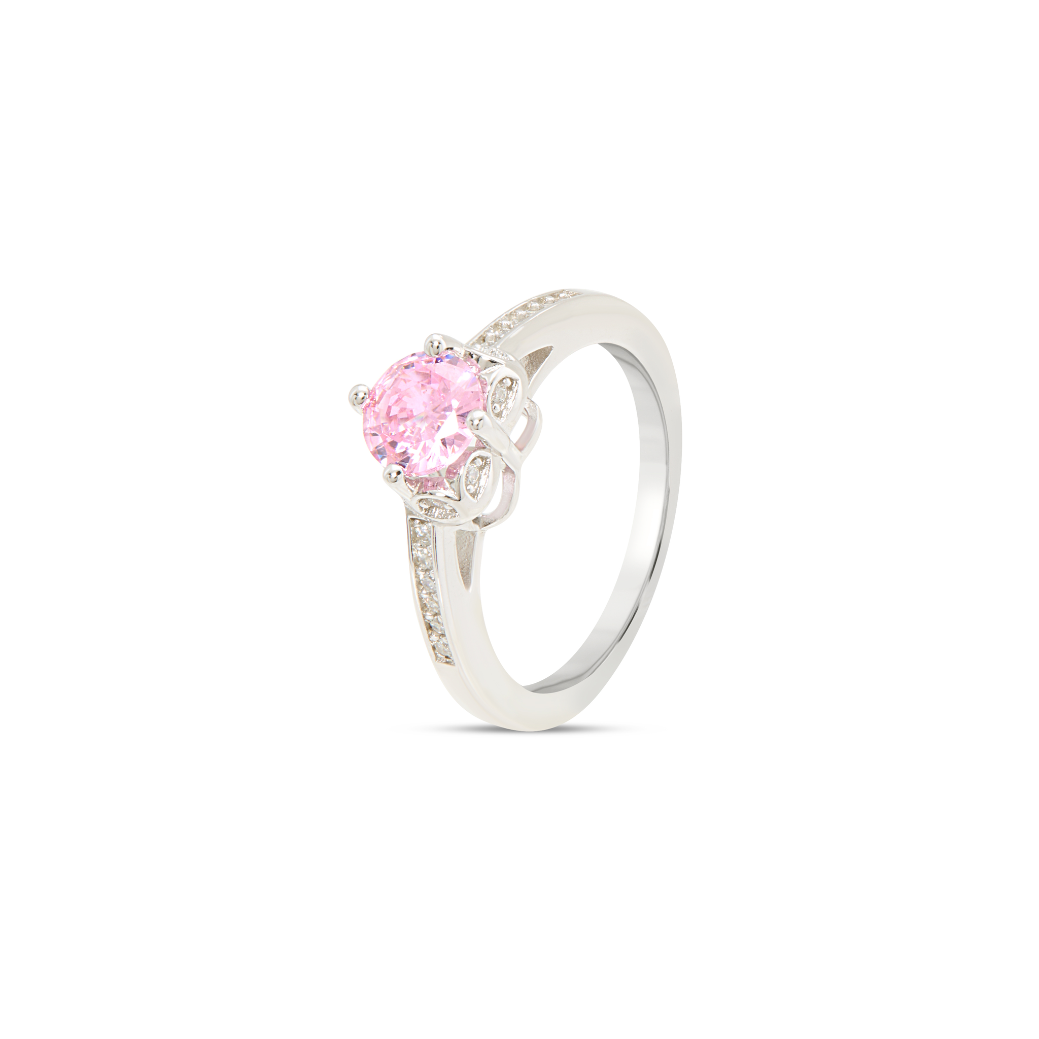 Pink CZ Filigree Crown Pavé Ring - Silver