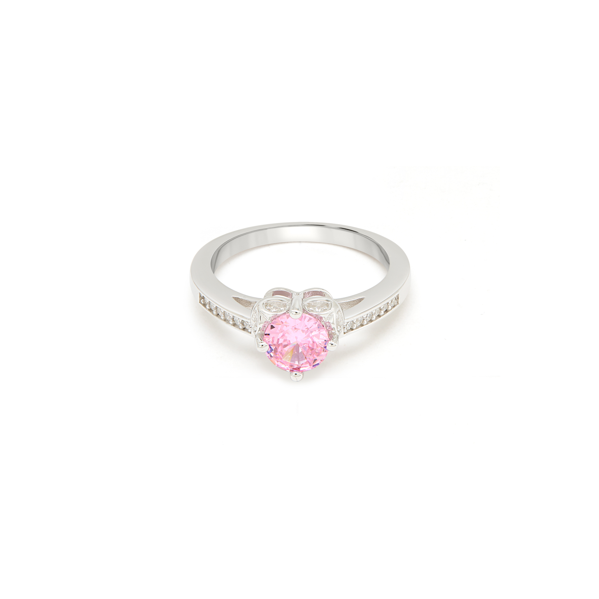 Pink CZ Filigree Crown Pavé Ring - Silver