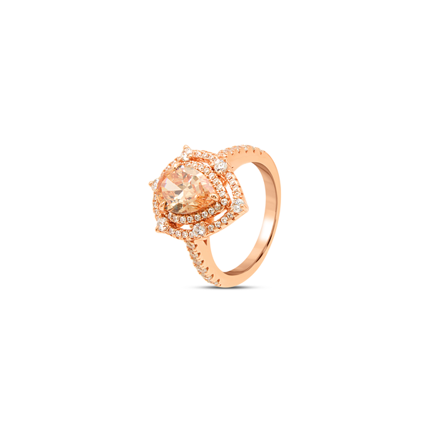 Blue Aqua Pear CZ Double Halo Ring - Rose Gold