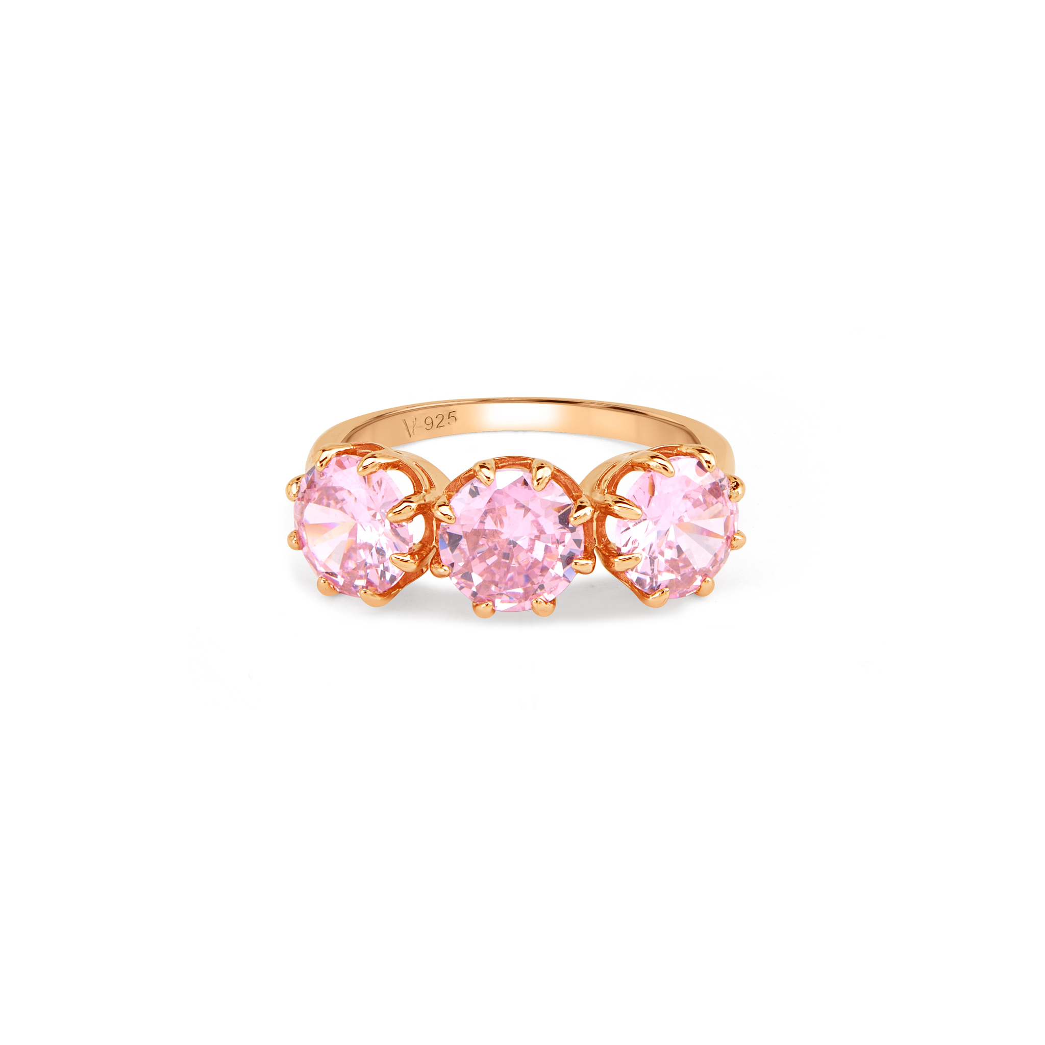 CZ Three-Stone Trilogy Ring - Rose Gold