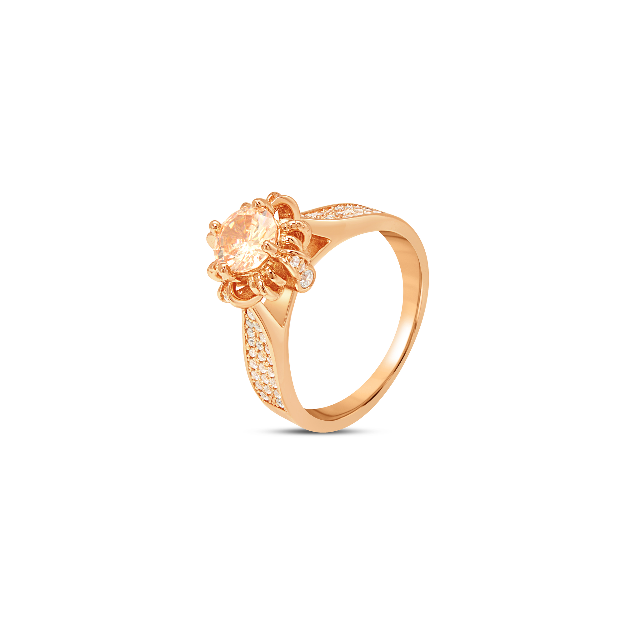 CZ Floral Crown Pavé Shoulder Ring - Rose Gold