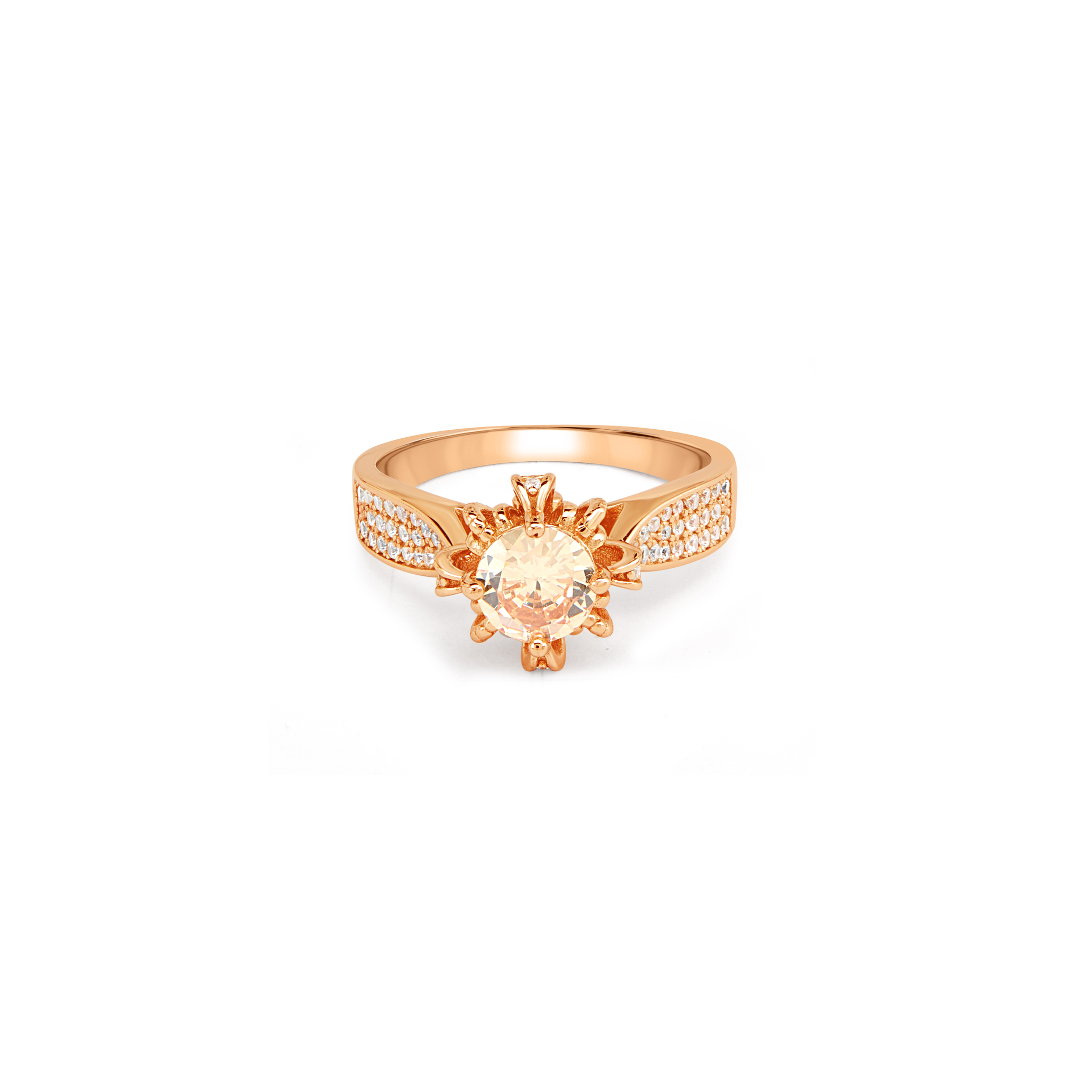 CZ Floral Crown Pavé Shoulder Ring - Rose Gold