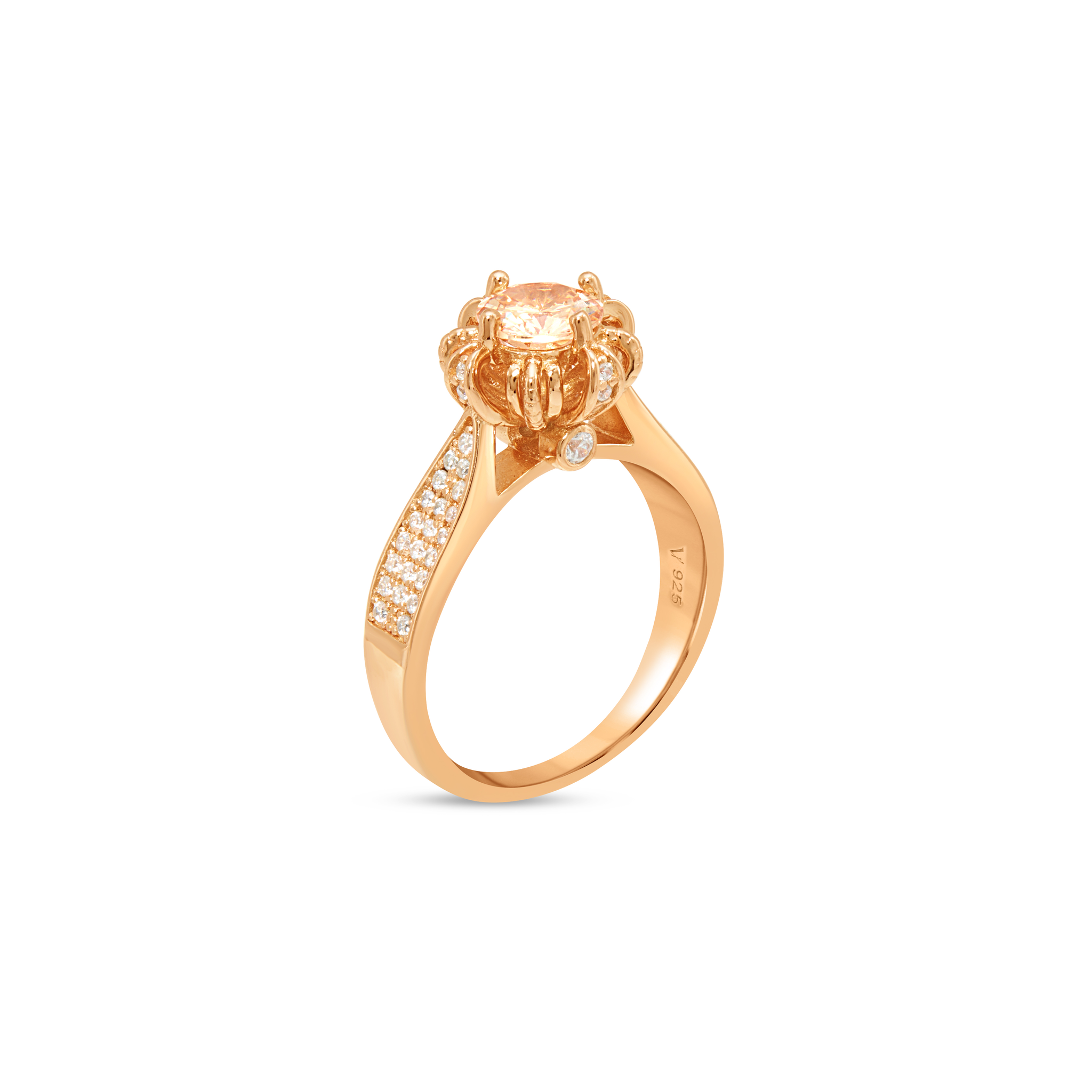 CZ Floral Crown Pavé Shoulder Ring - Rose Gold