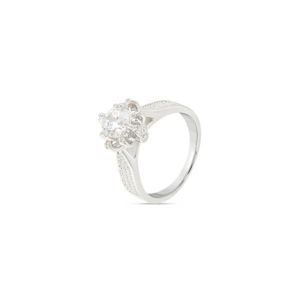 CZ Floral Crown Pavé Shoulder Ring - Silver