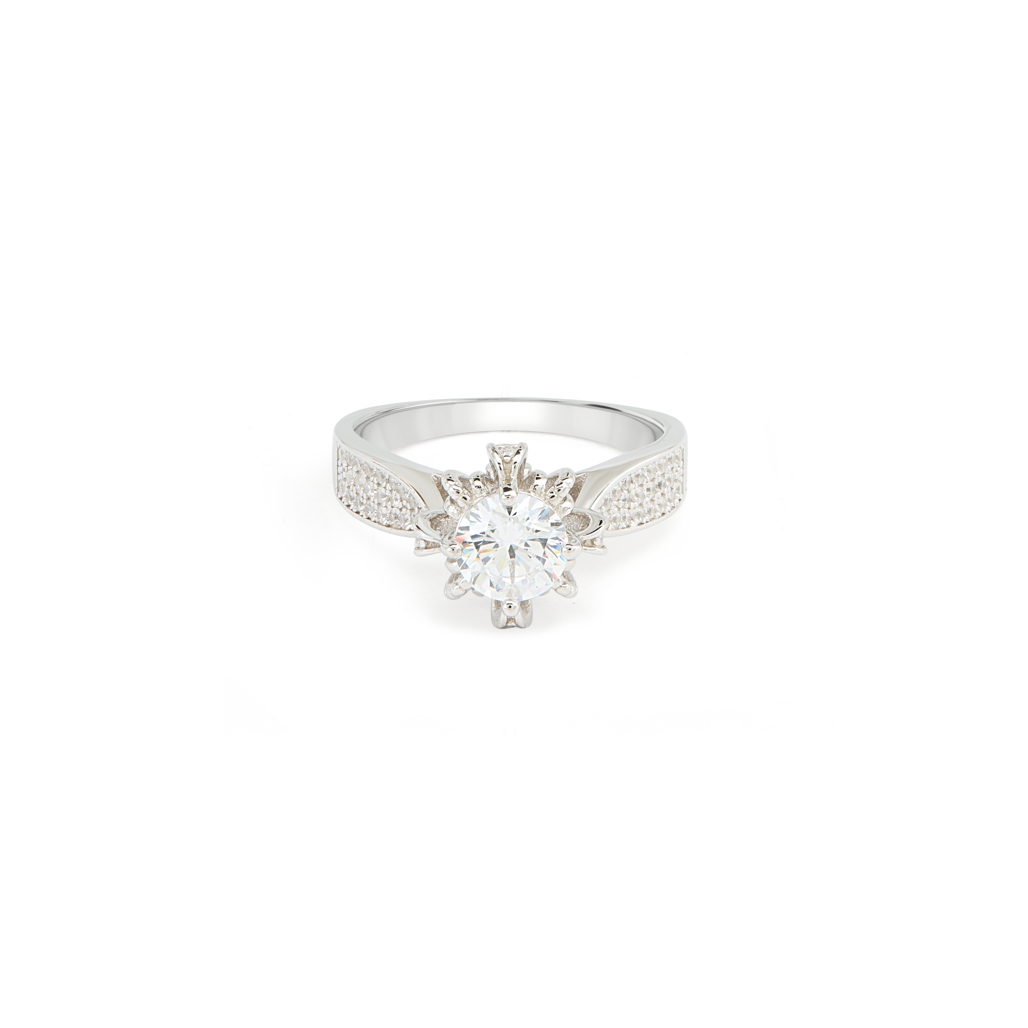 CZ Floral Crown Pavé Shoulder Ring - Silver