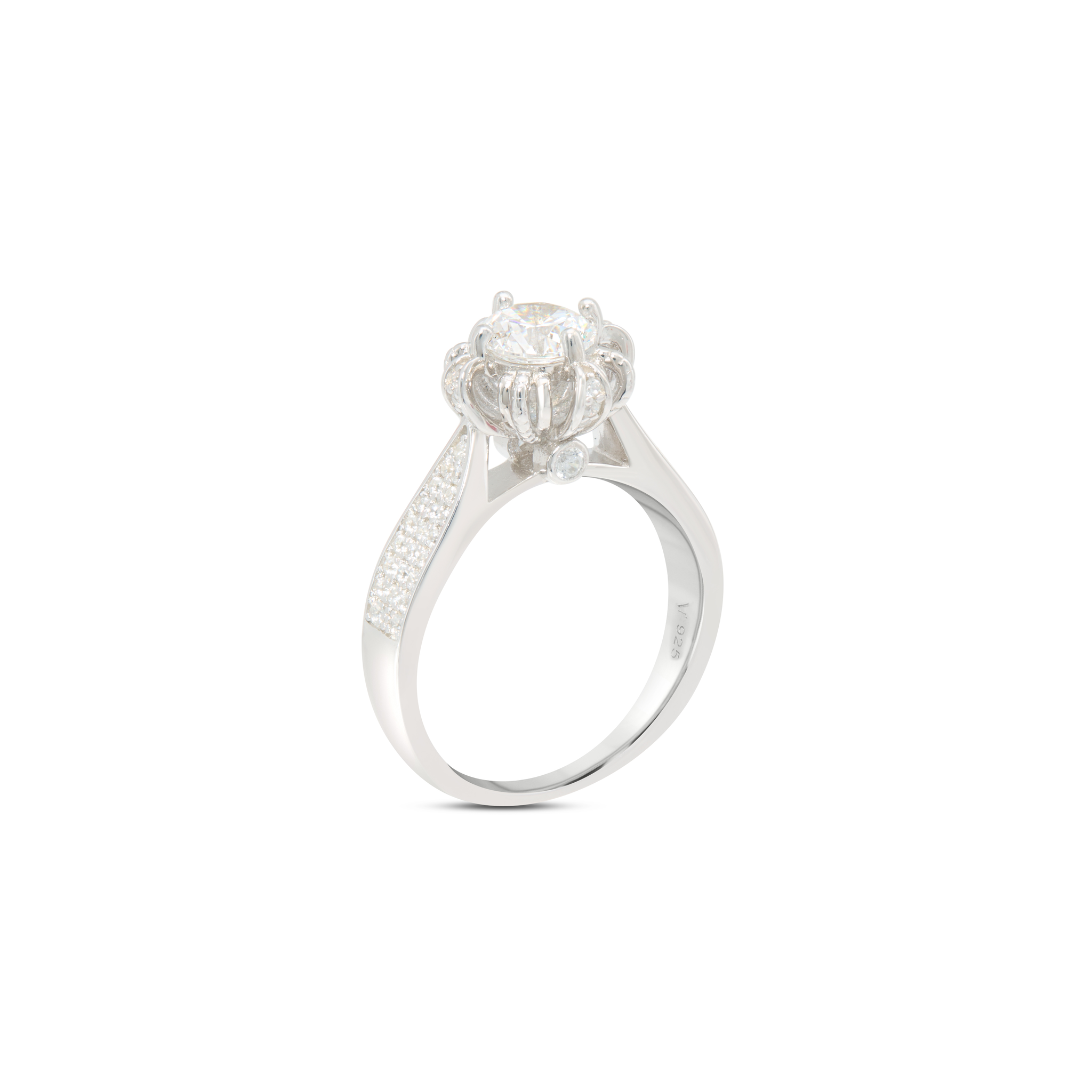 CZ Floral Crown Pavé Shoulder Ring - Silver