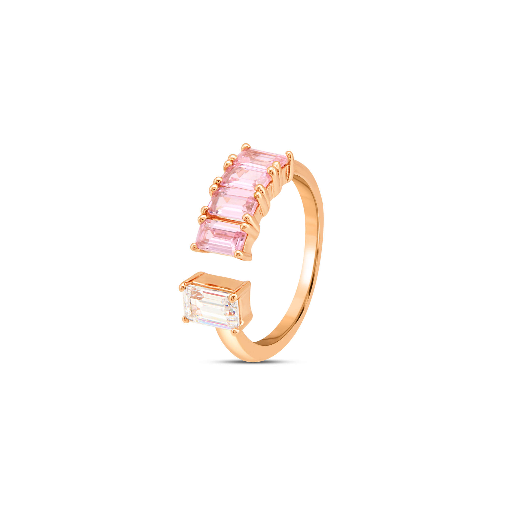 Blue Aqua Baguette Open Cuff Ring - Rose Gold