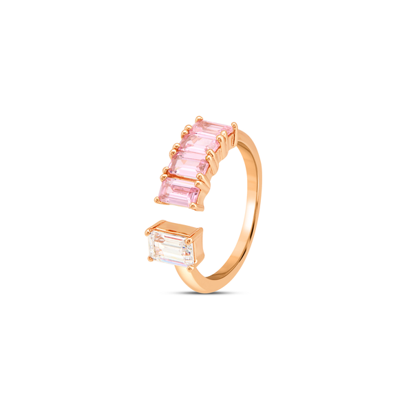 Blue Aqua Baguette Open Cuff Ring - Rose Gold
