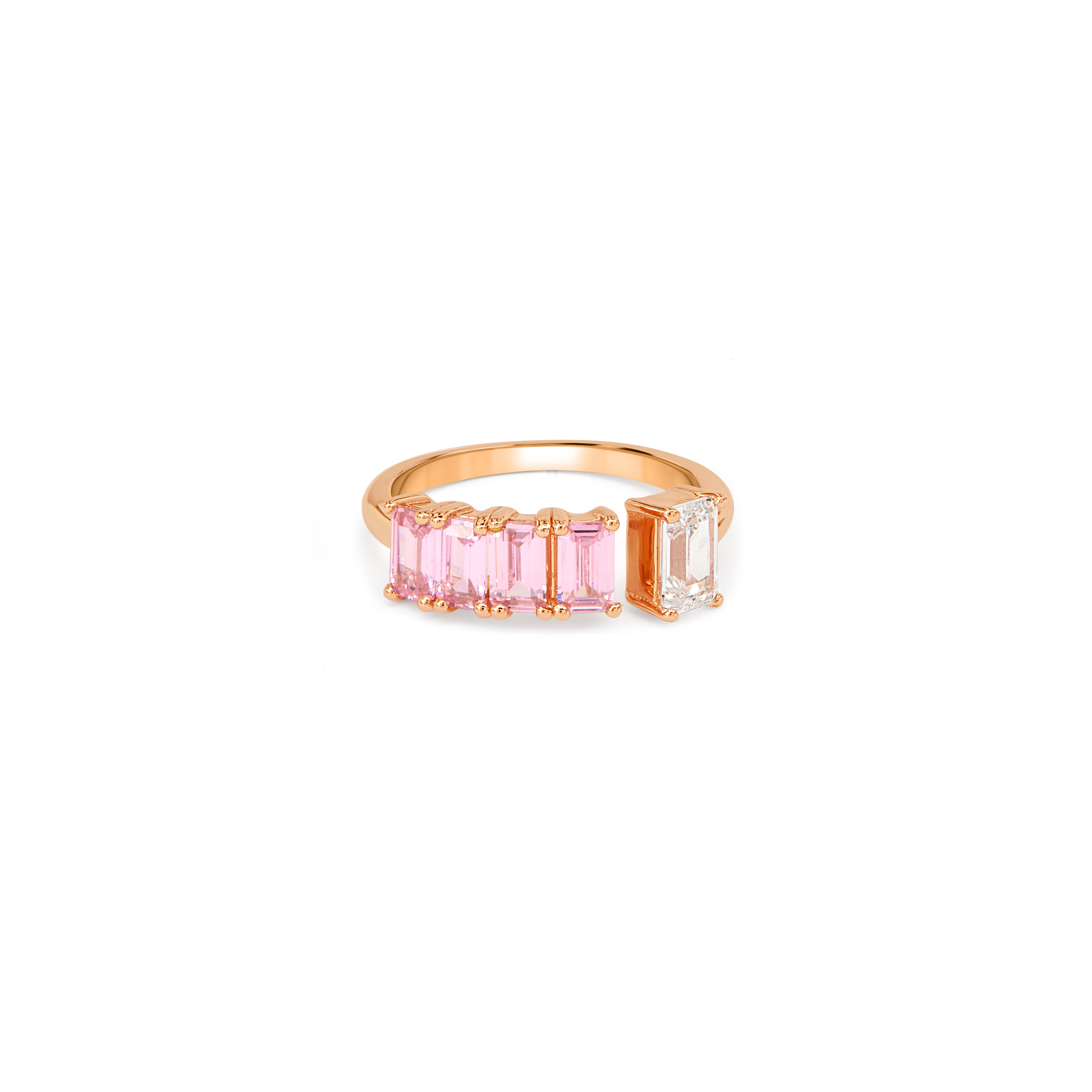 Blue Aqua Baguette Open Cuff Ring - Rose Gold