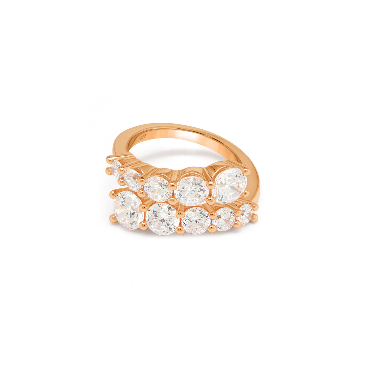 Champagne CZ Multi-Stone Cluster Ring - Rose Gold
