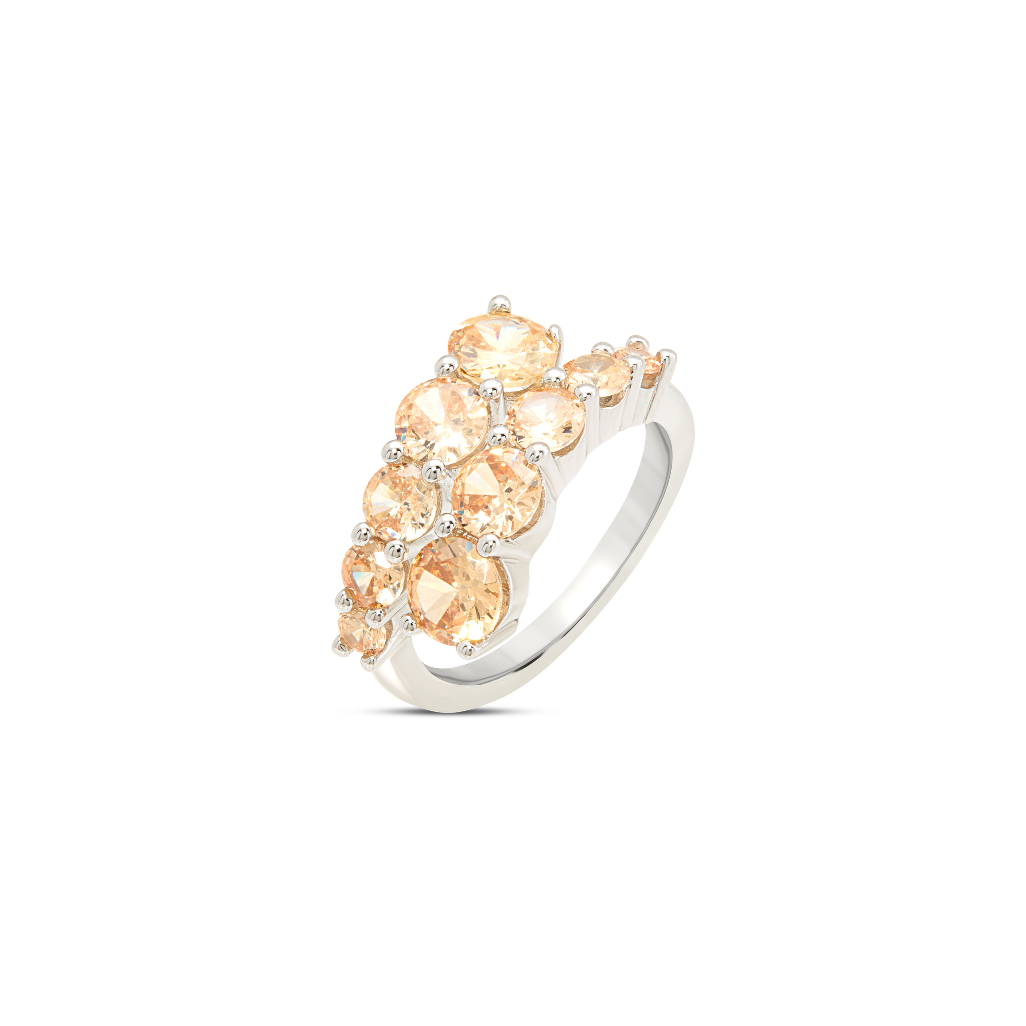 Champagne CZ Multi-Stone Cluster Ring - Silver