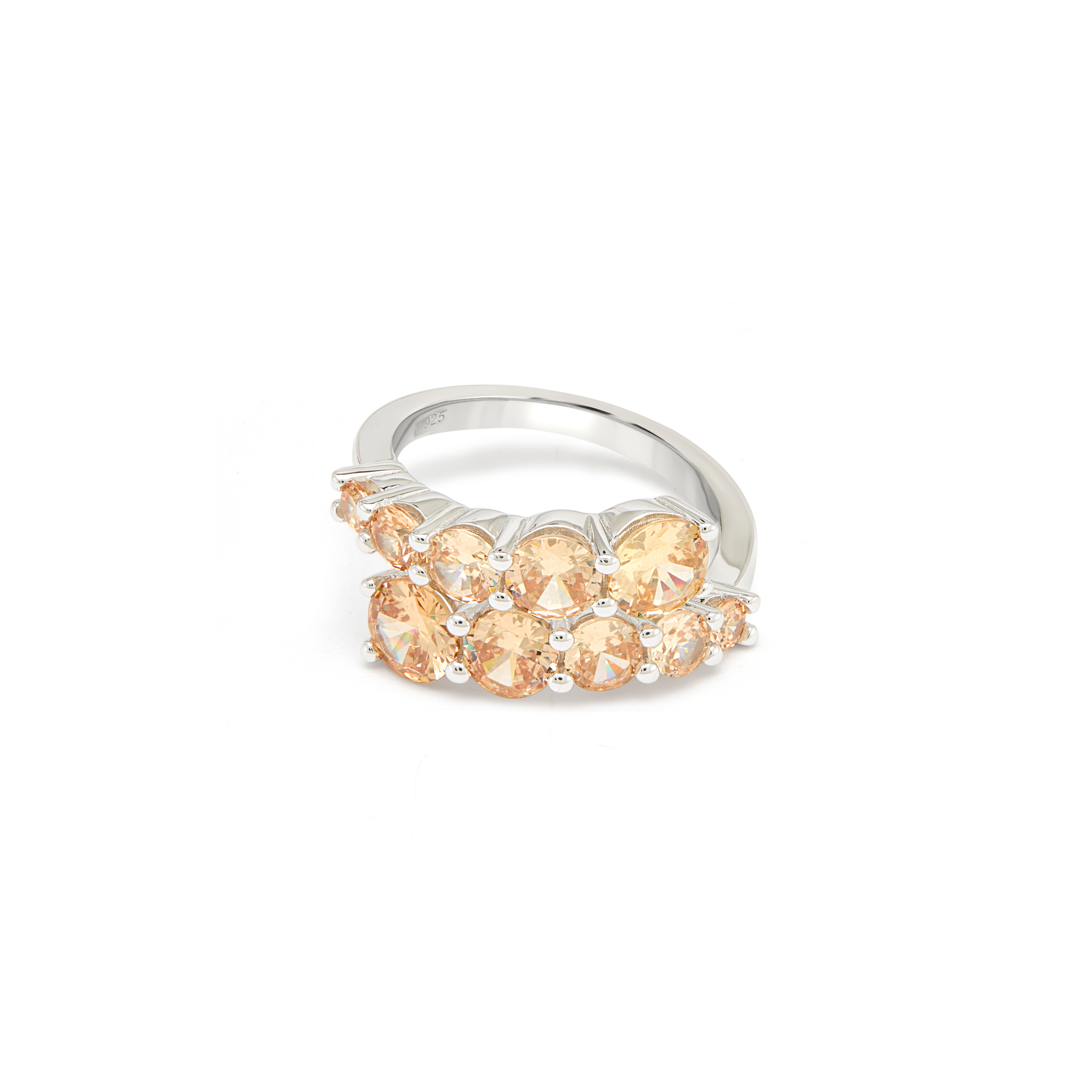 Champagne CZ Multi-Stone Cluster Ring - Silver