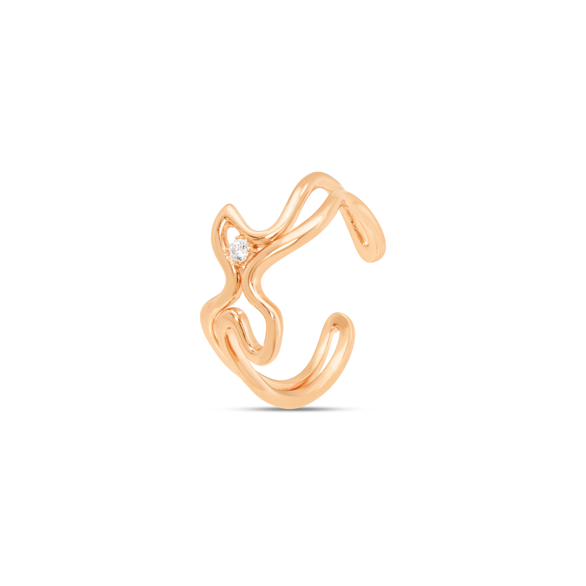 Abstract Sculptural Wire Ring with Champagne CZ - Rose Gold