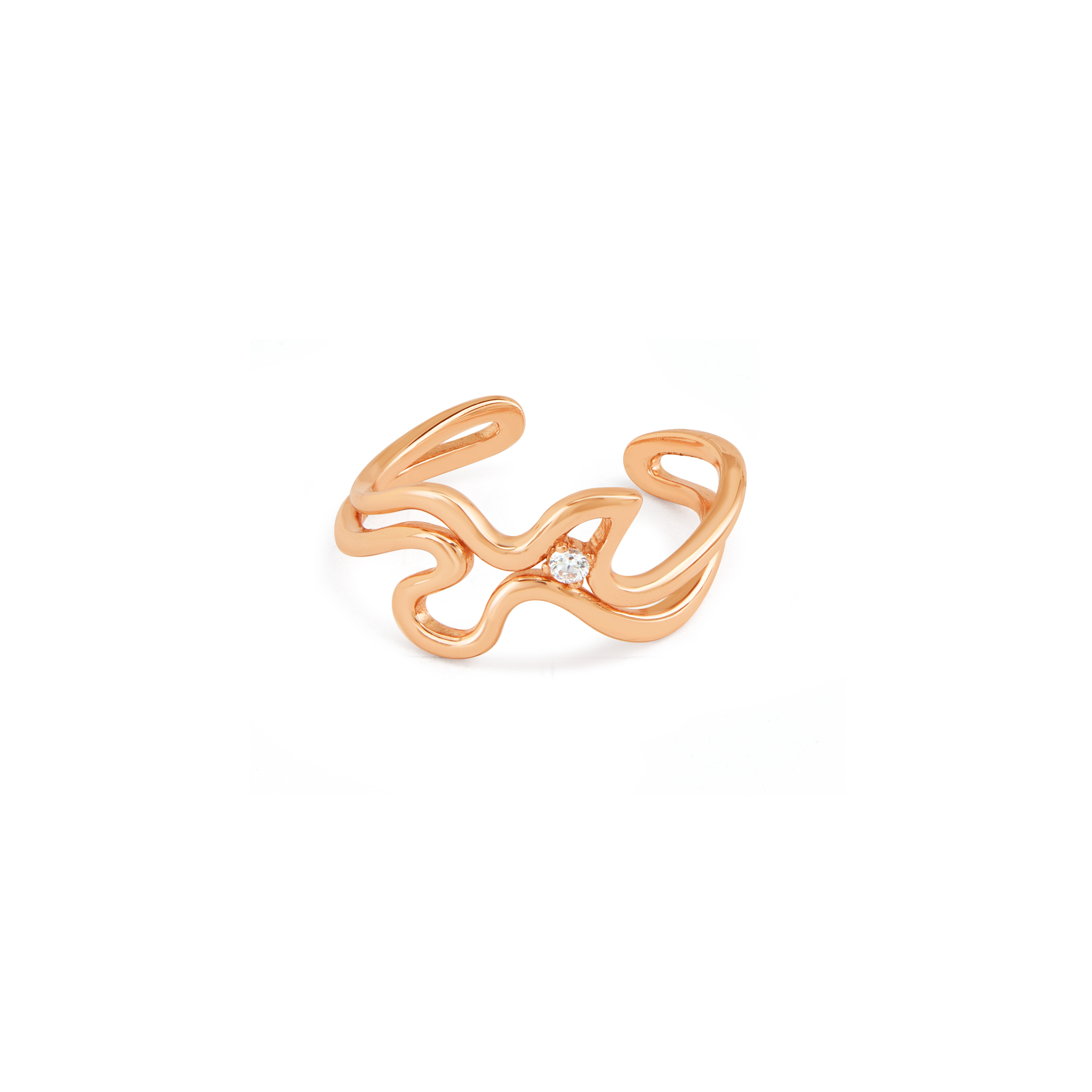 Abstract Sculptural Wire Ring with Champagne CZ - Rose Gold