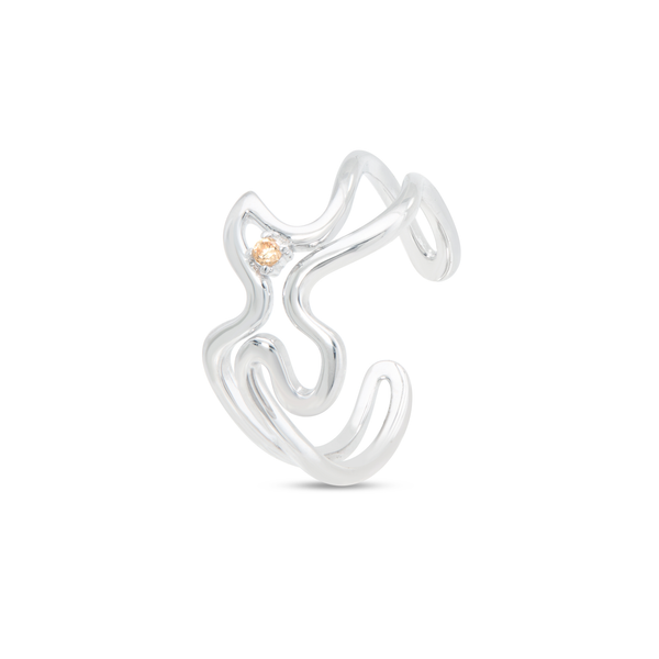 Abstract Sculptural Wire Ring with Champagne CZ - Silver