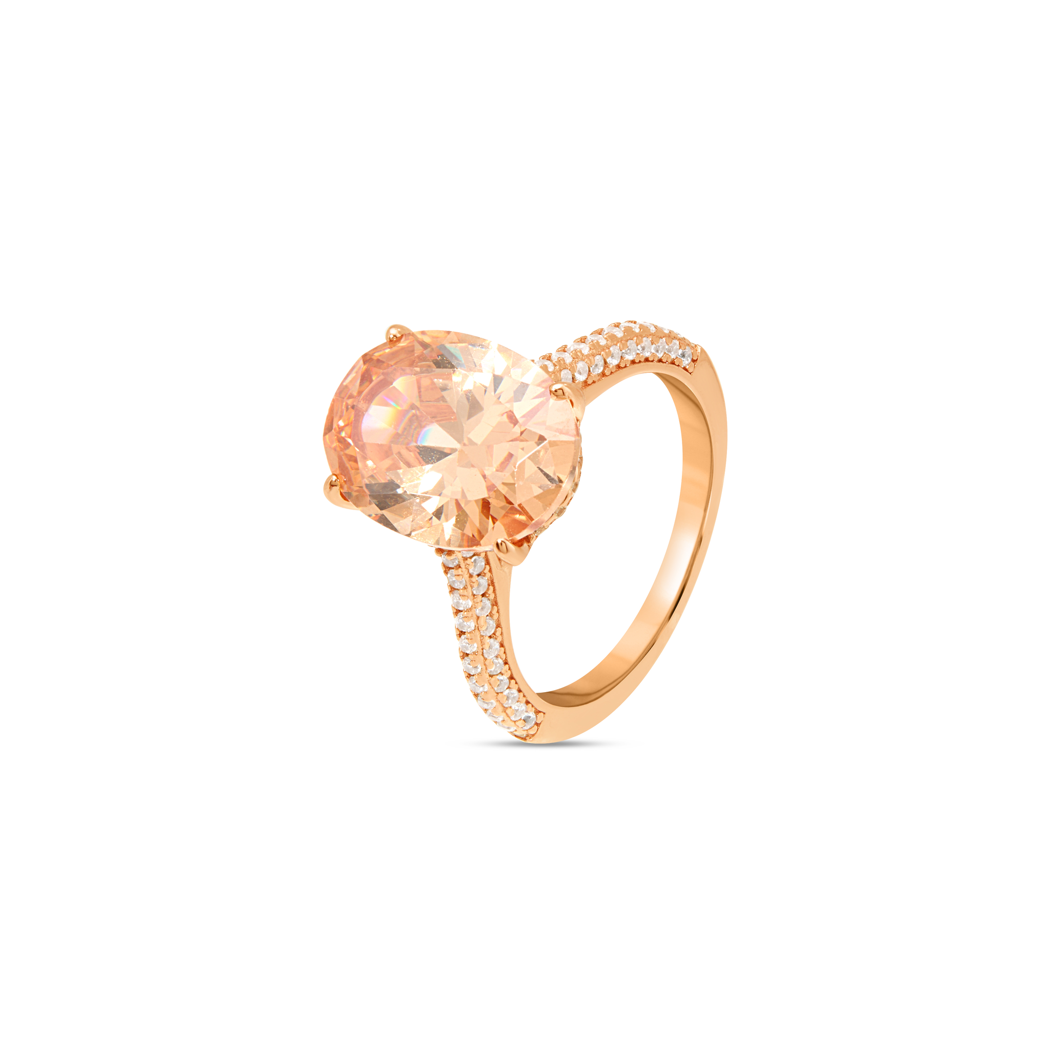 Blue Aqua Oval CZ Split Pavé Shank Ring - Rose Gold