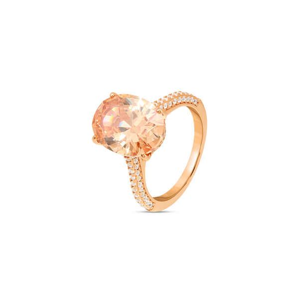 Blue Aqua Oval CZ Split Pavé Shank Ring - Rose Gold