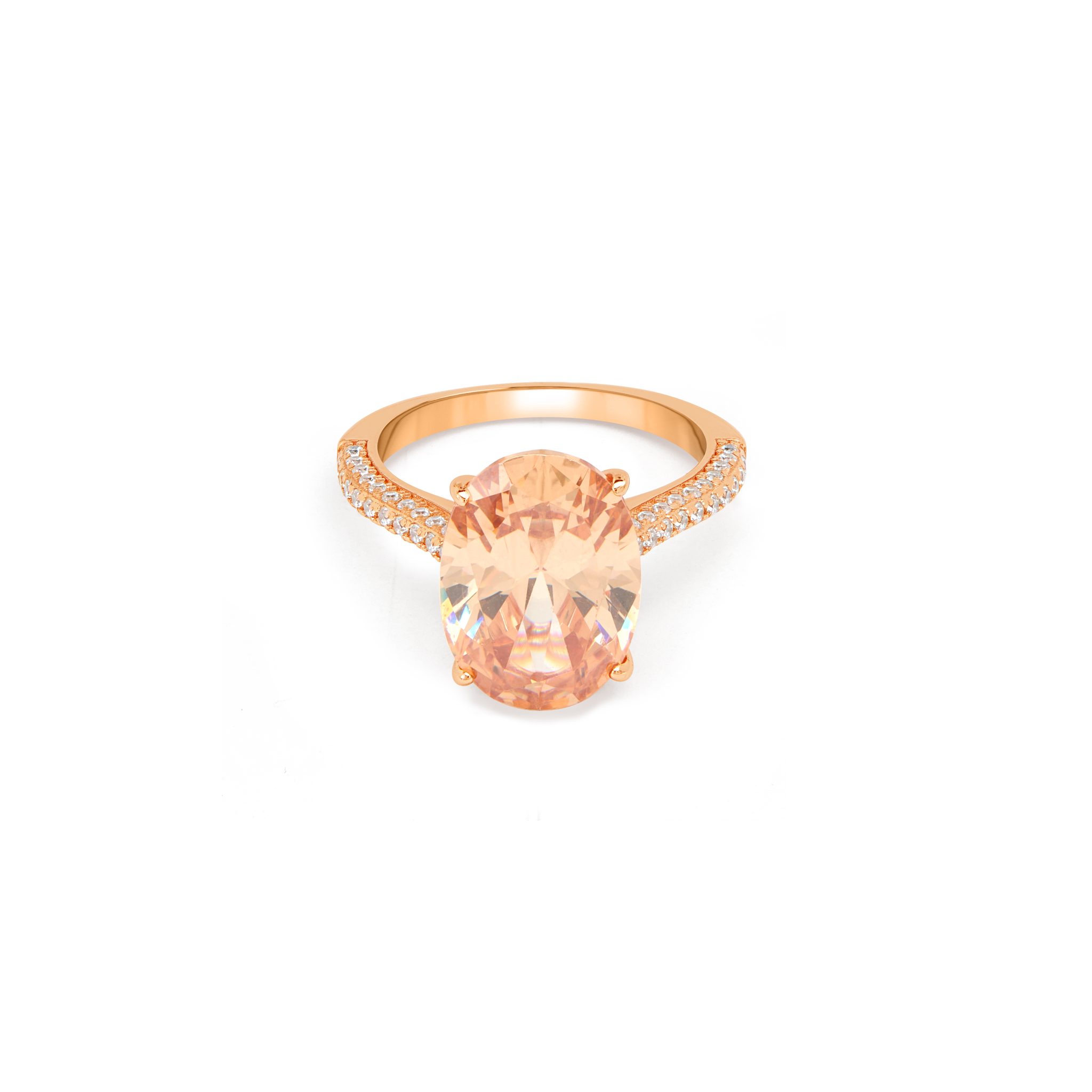 Blue Aqua Oval CZ Split Pavé Shank Ring - Rose Gold