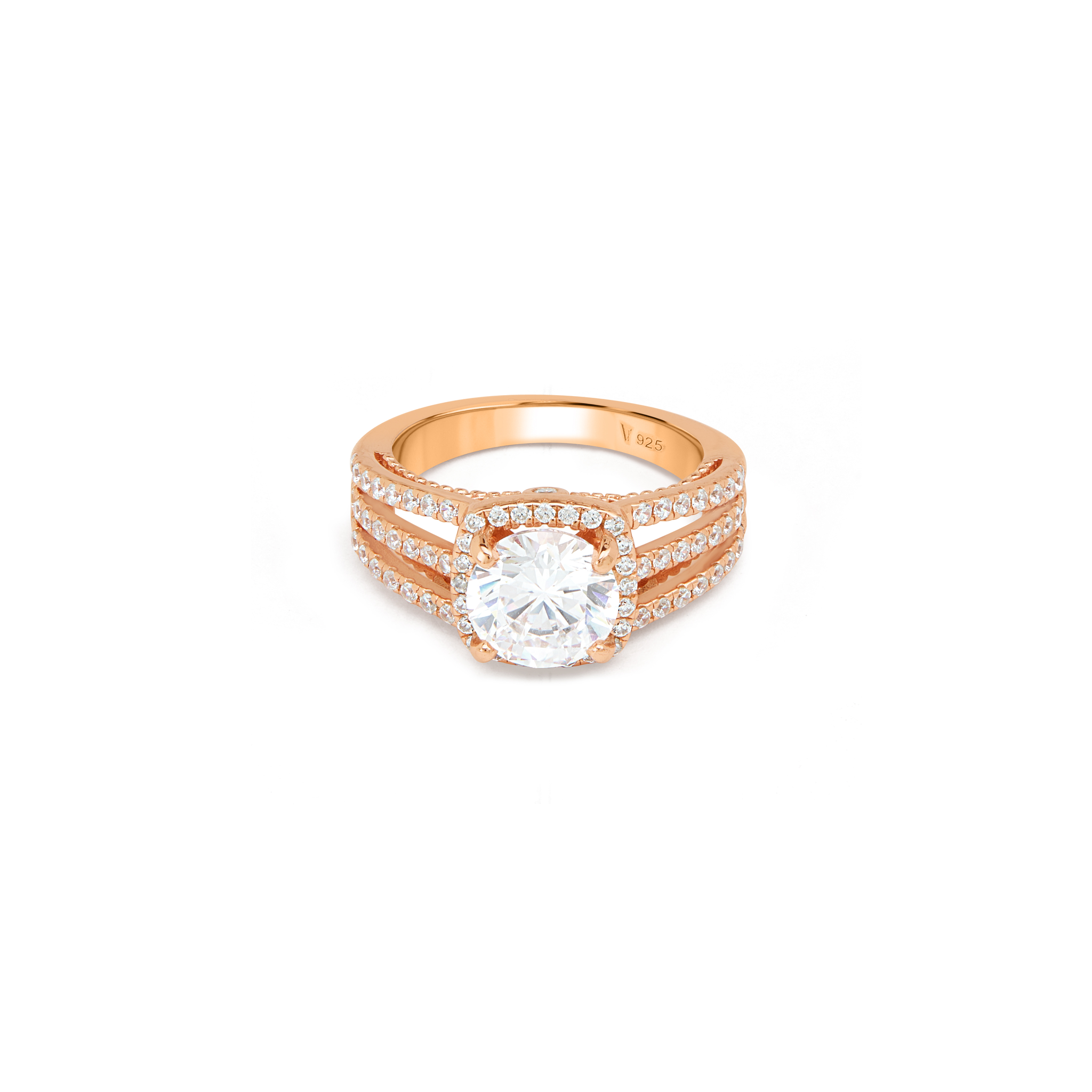 Solitaire Halo Engagement Ring - Rose Gold
