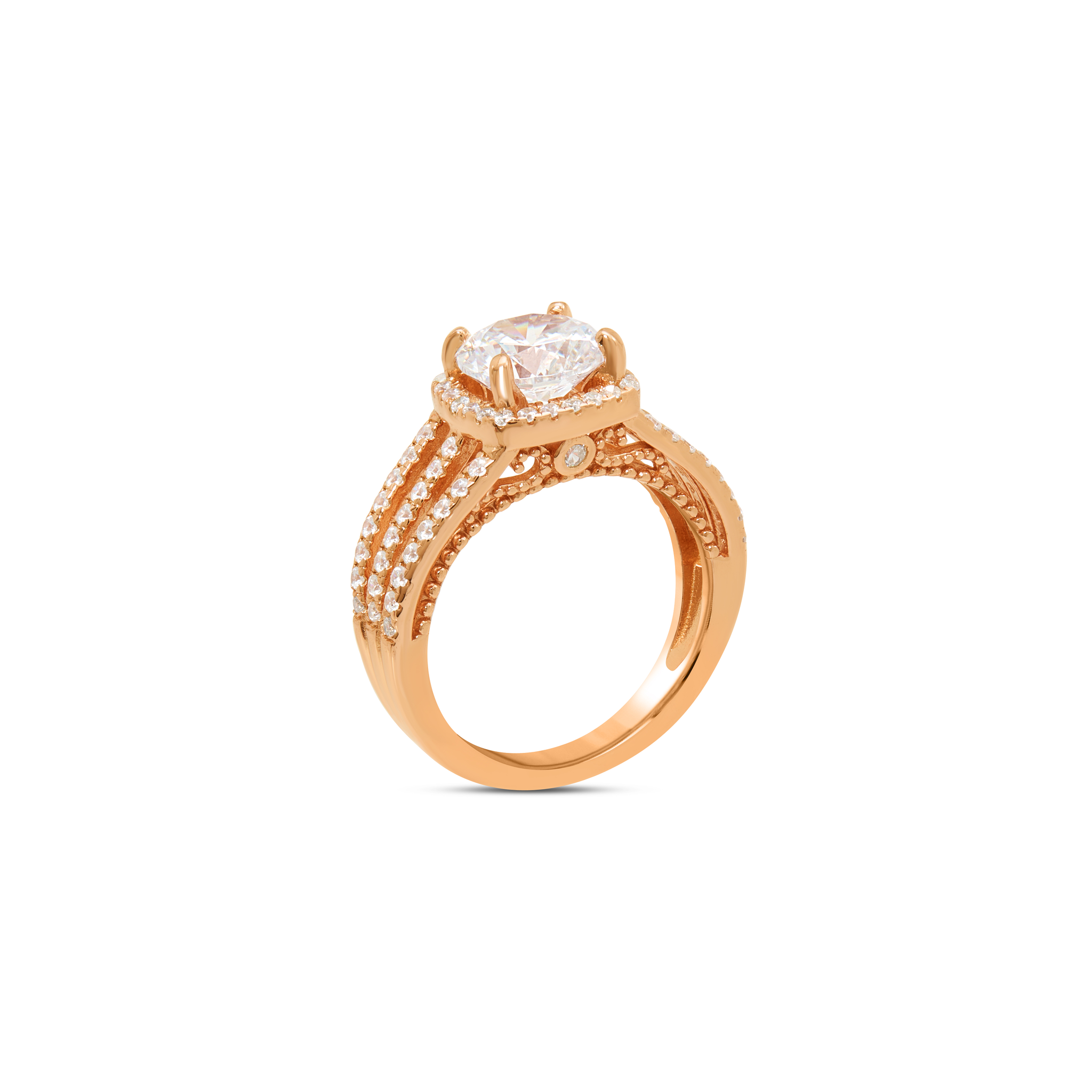Solitaire Halo Engagement Ring - Rose Gold
