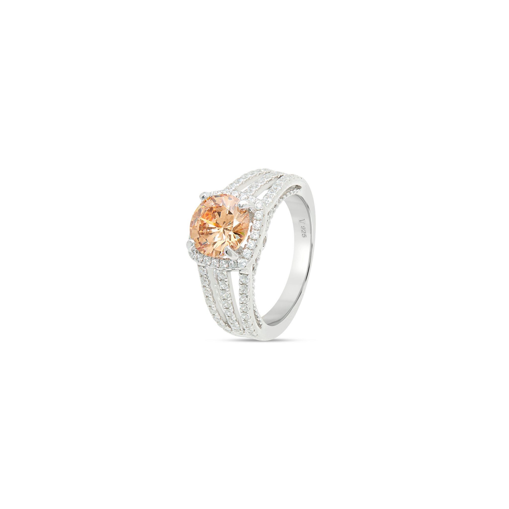 Solitaire Halo Engagement Ring - Silver