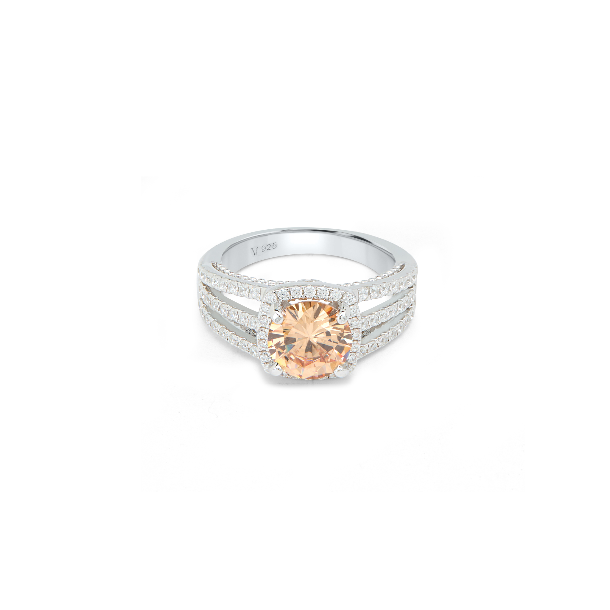 Solitaire Halo Engagement Ring - Silver