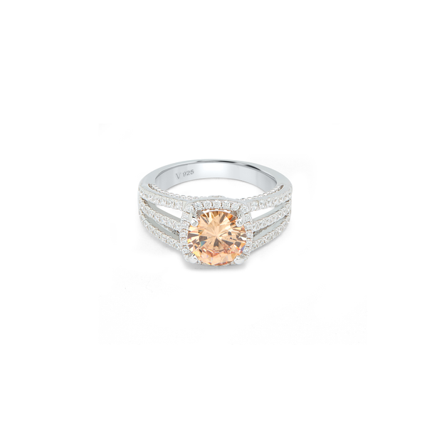Solitaire Halo Engagement Ring - Silver