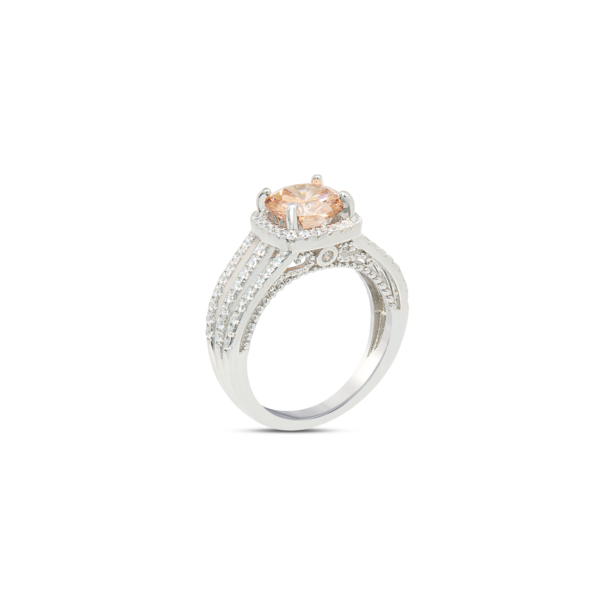 Solitaire Halo Engagement Ring - Silver