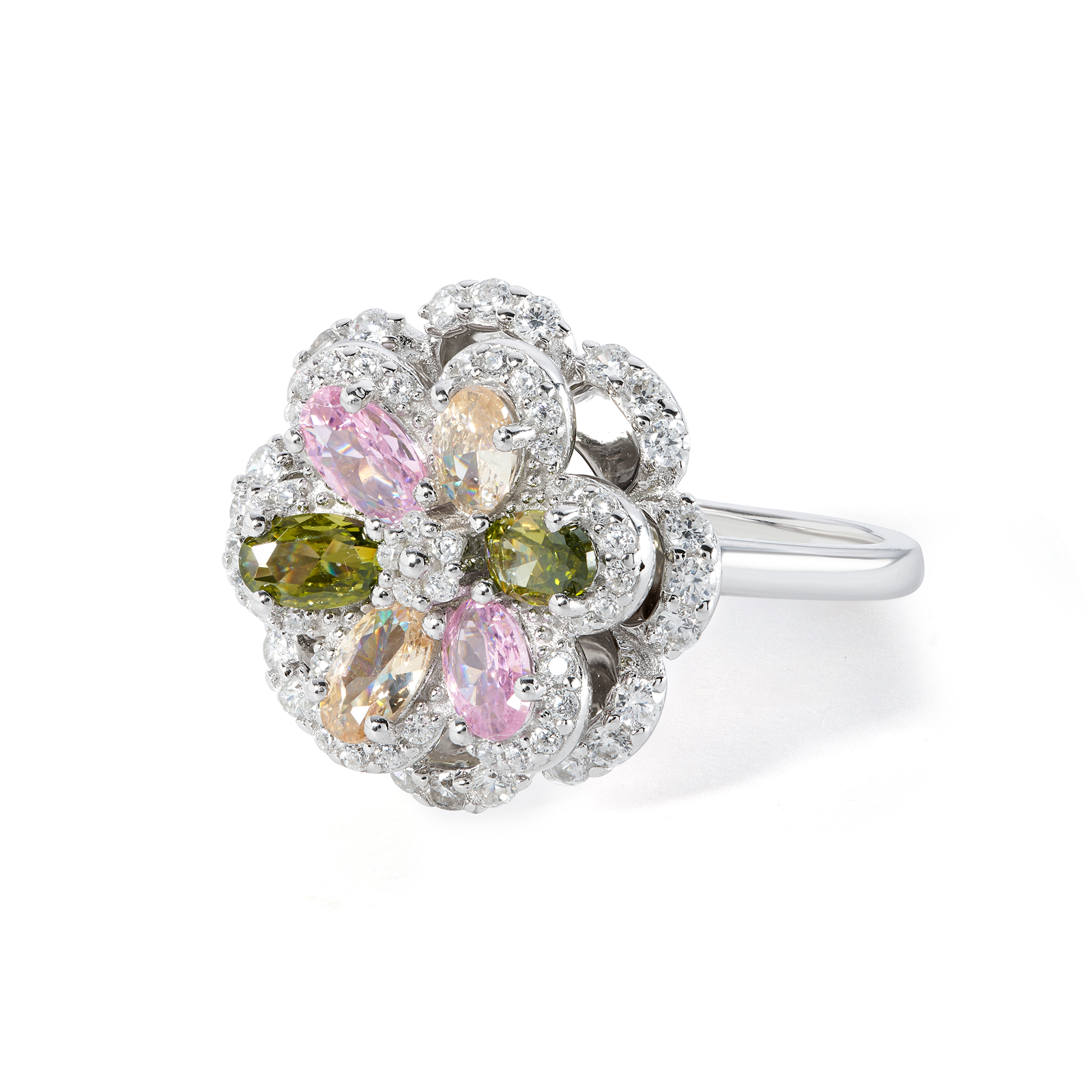 Multicolour Floral Garden Ring - Silver