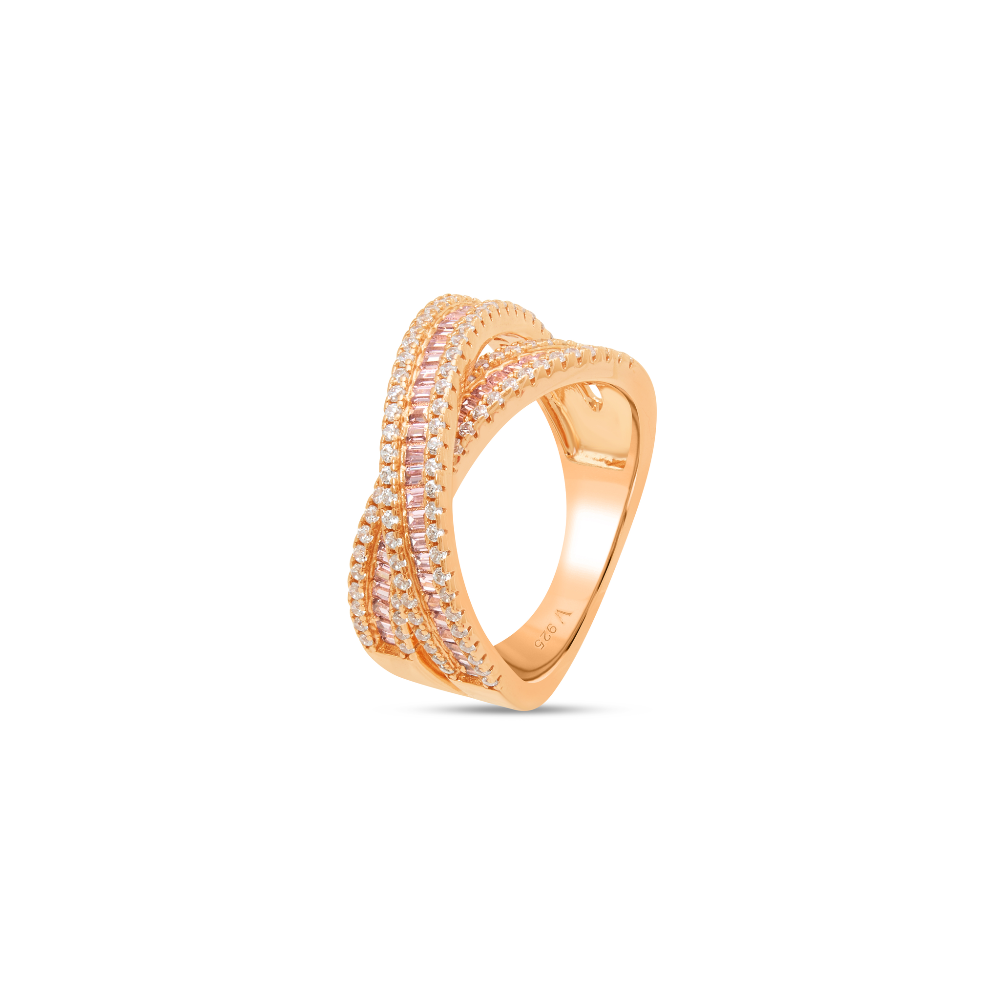 Crossover Pavé Band Ring - Rose Gold