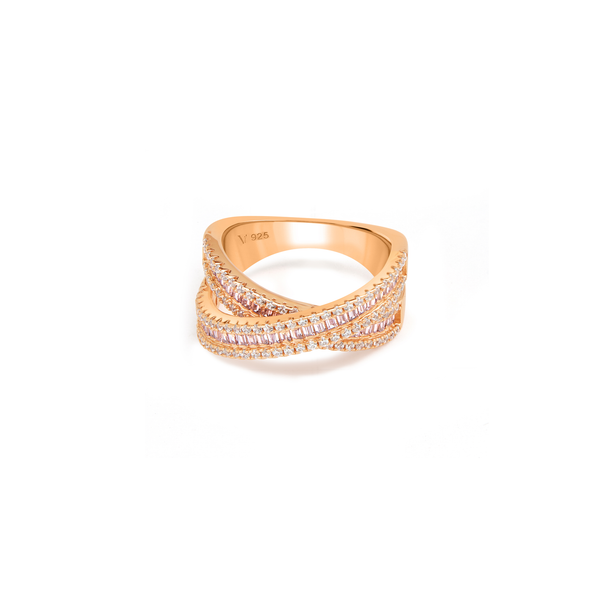 Crossover Pavé Band Ring - Rose Gold