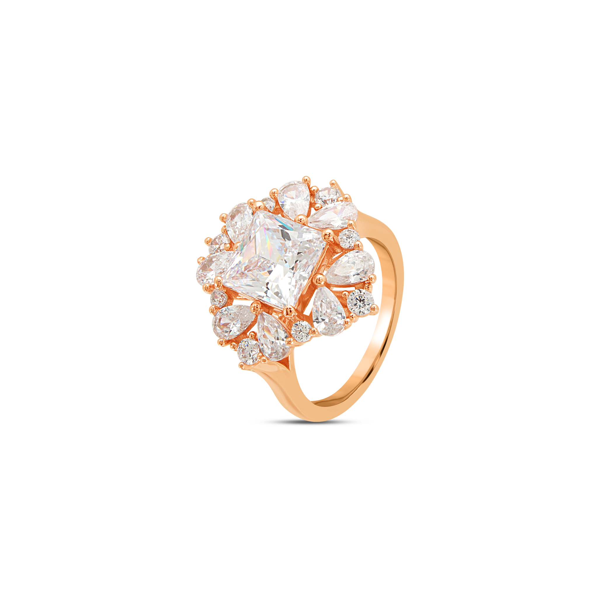 Floral Cluster Halo Ring - Rose Gold