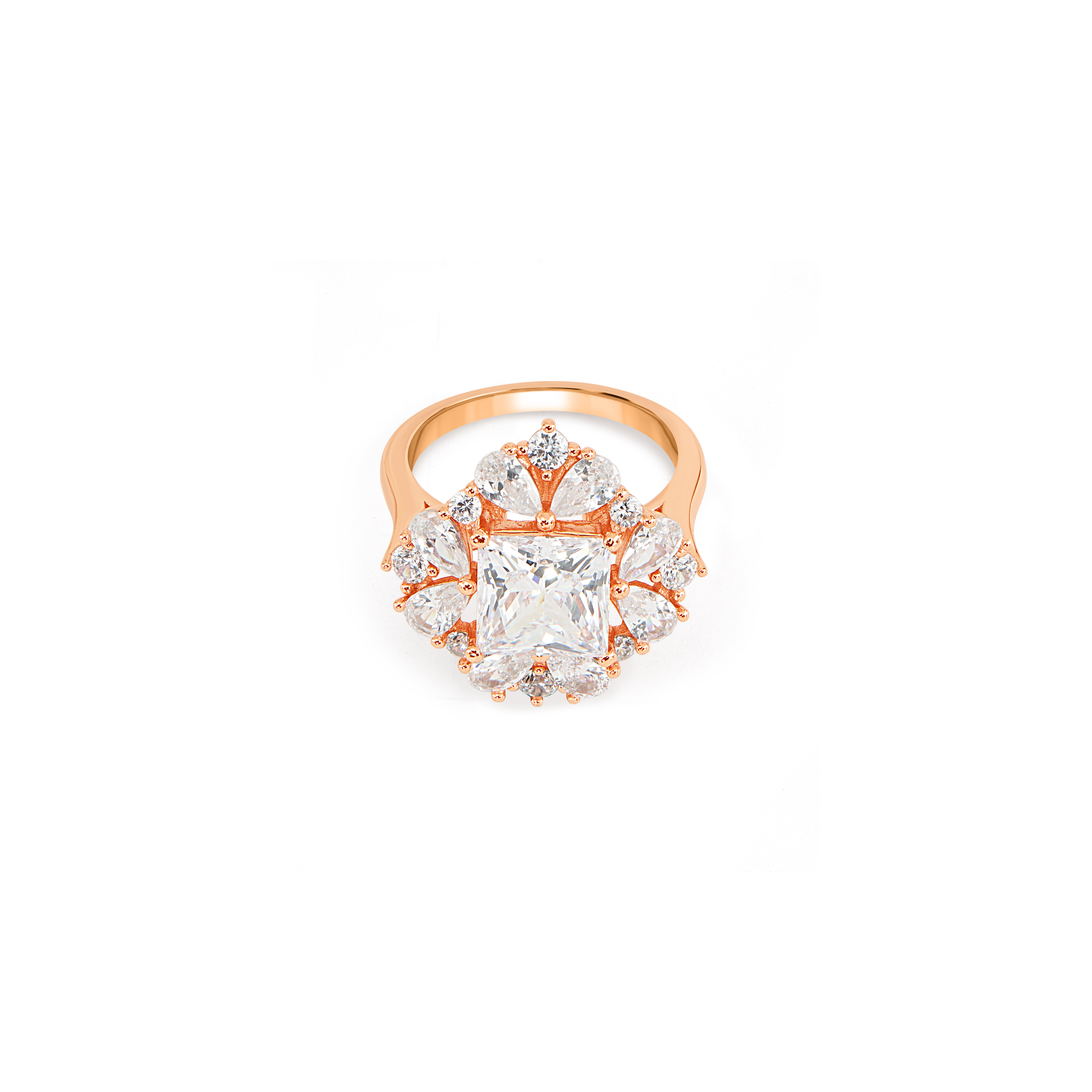 Floral Cluster Halo Ring - Rose Gold