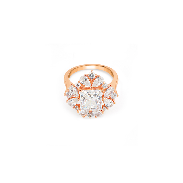 Floral Cluster Halo Ring - Rose Gold