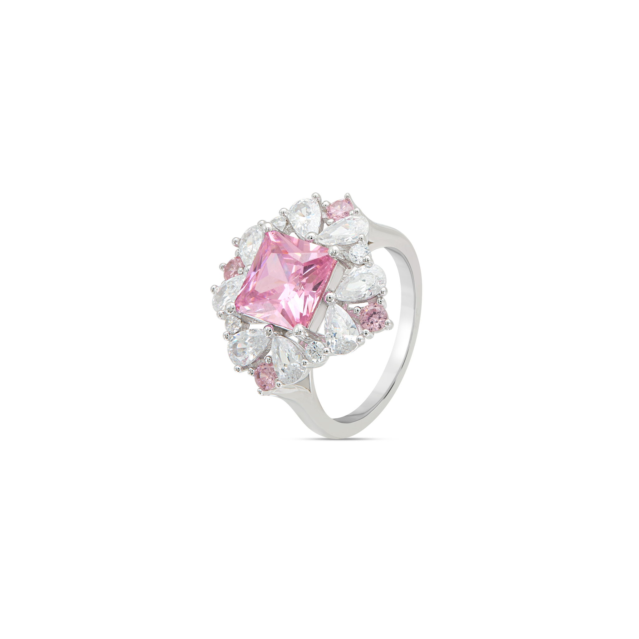 Floral Cluster Halo Ring - Silver