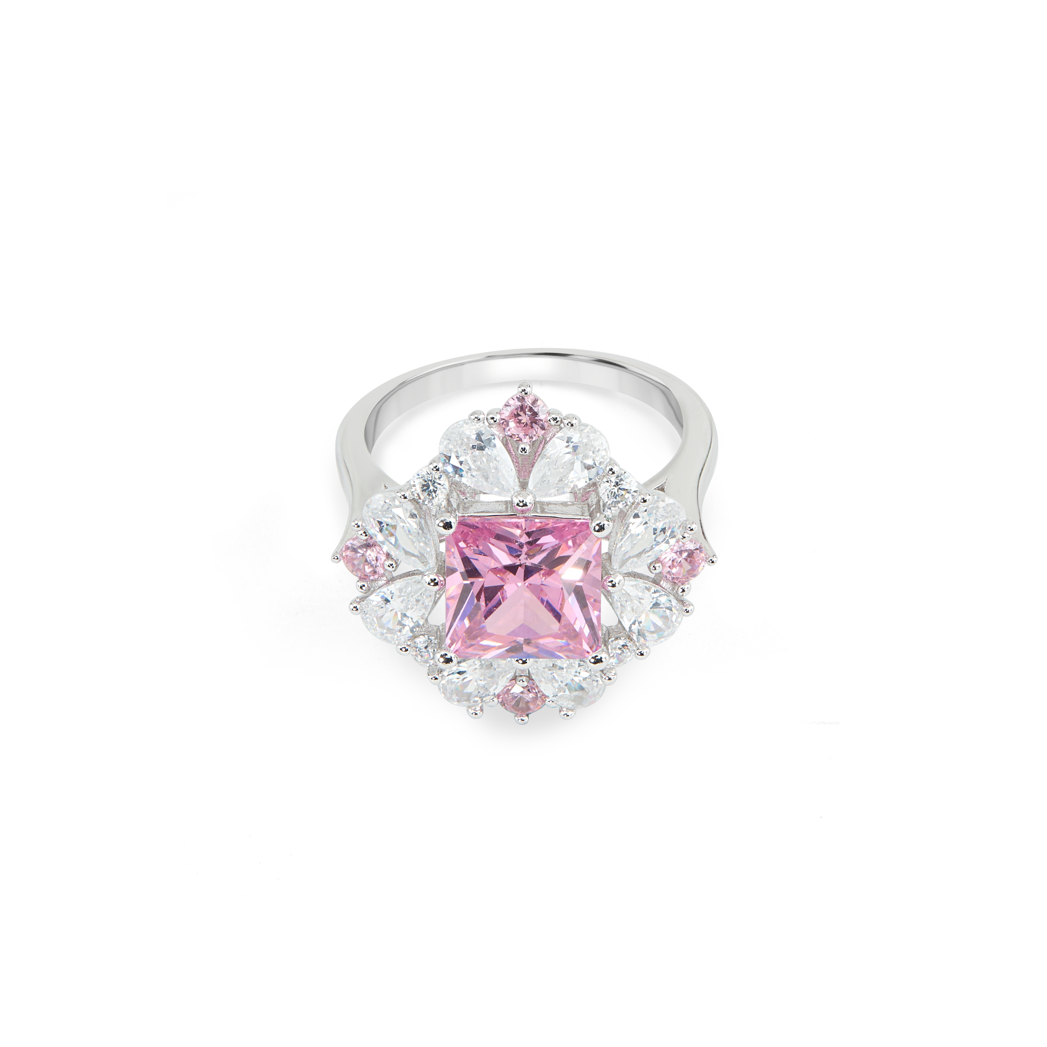Floral Cluster Halo Ring - Silver