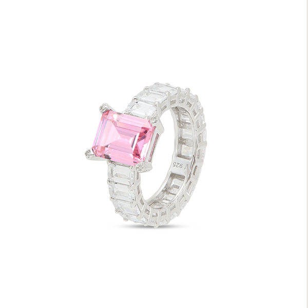 Emerald Cut Solitaire Ring - Silver