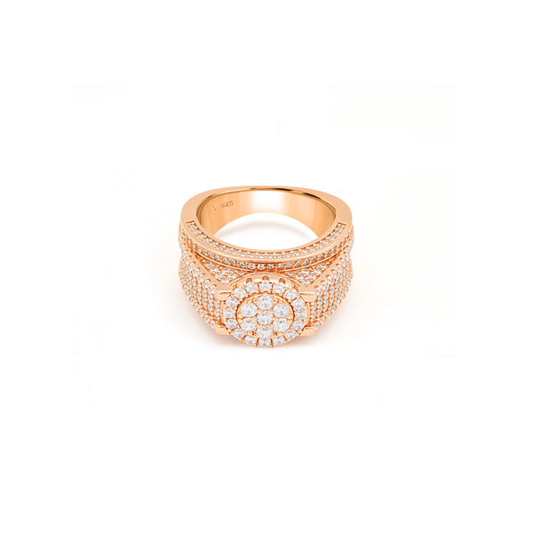Men’s Oval Dome Pavé Signet Ring - Rose Gold