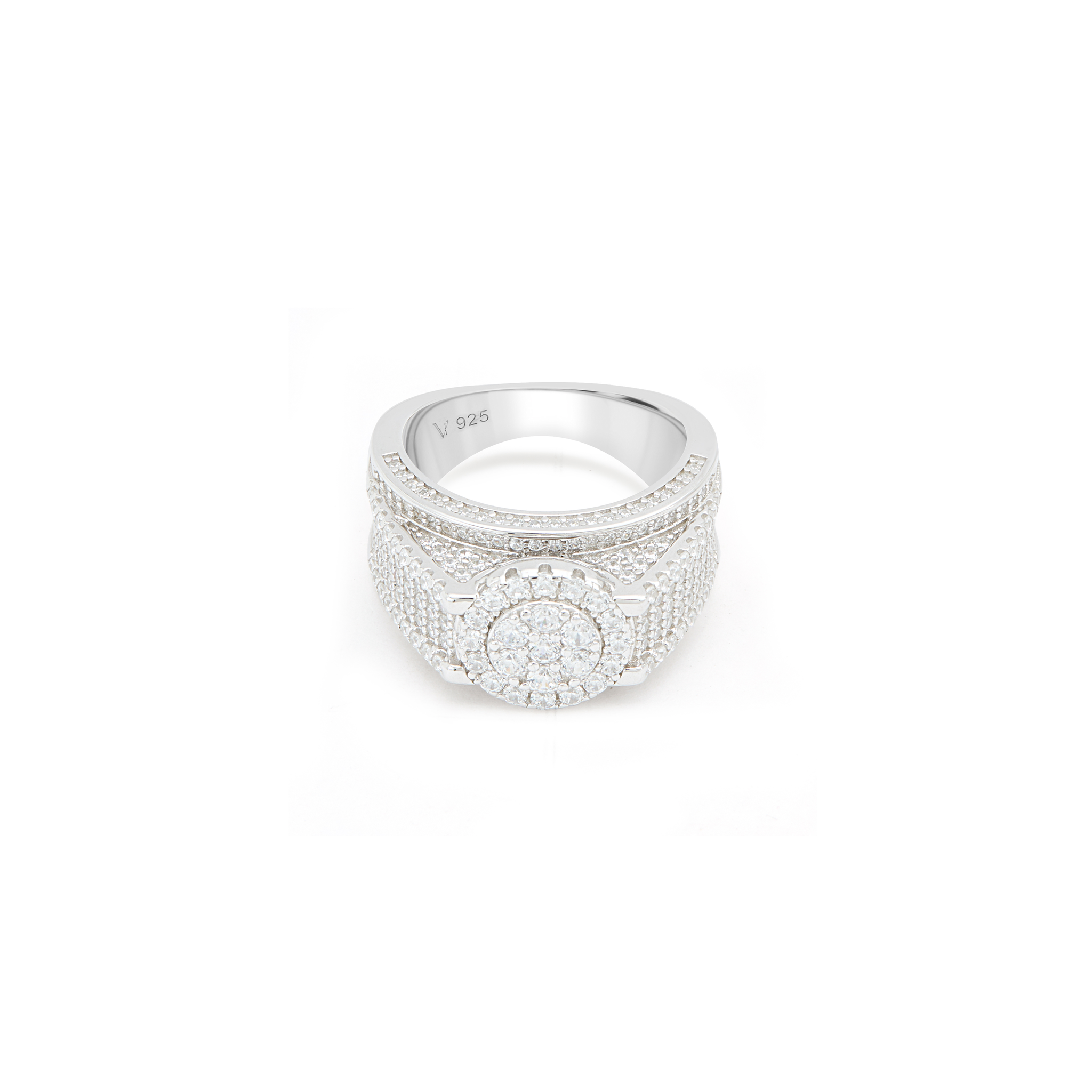 Men’s Oval Dome Pavé Signet Ring - Silver