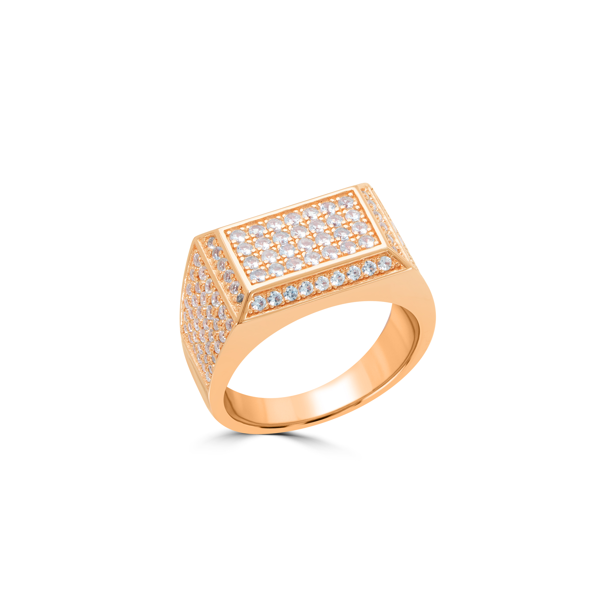 Men’s Rectangular Pavé Signet Ring - Rose Gold