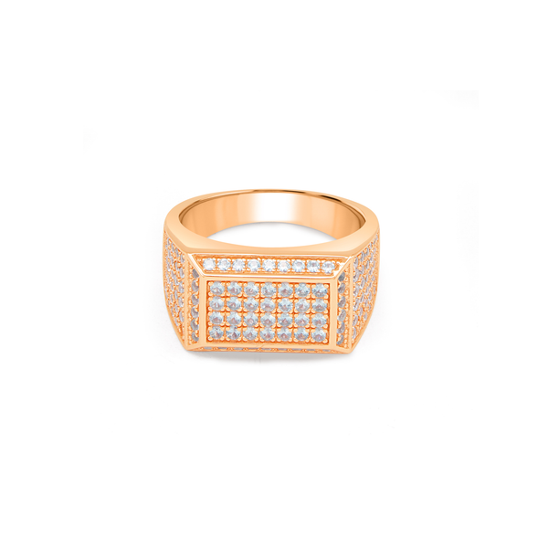 Men’s Rectangular Pavé Signet Ring - Rose Gold